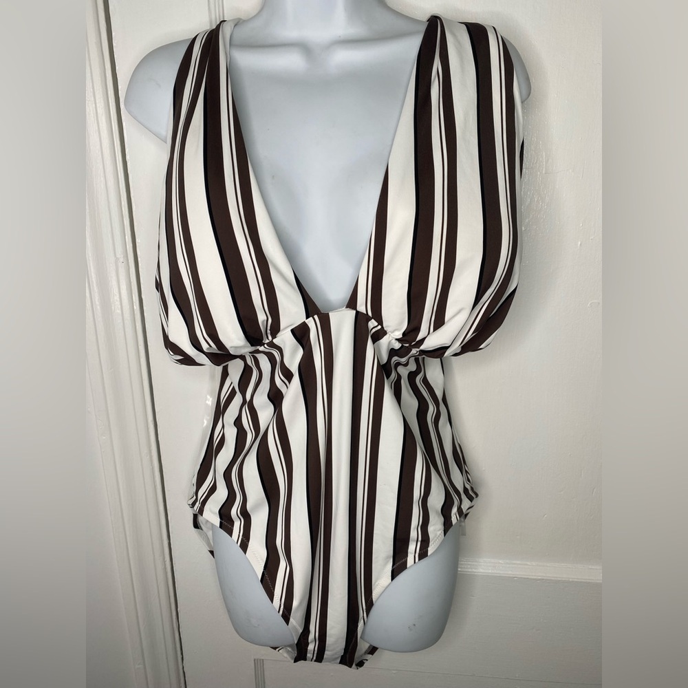 Calia by Carrie Underwood NWT Variegated Halter Striped Brown/White Swimsuit